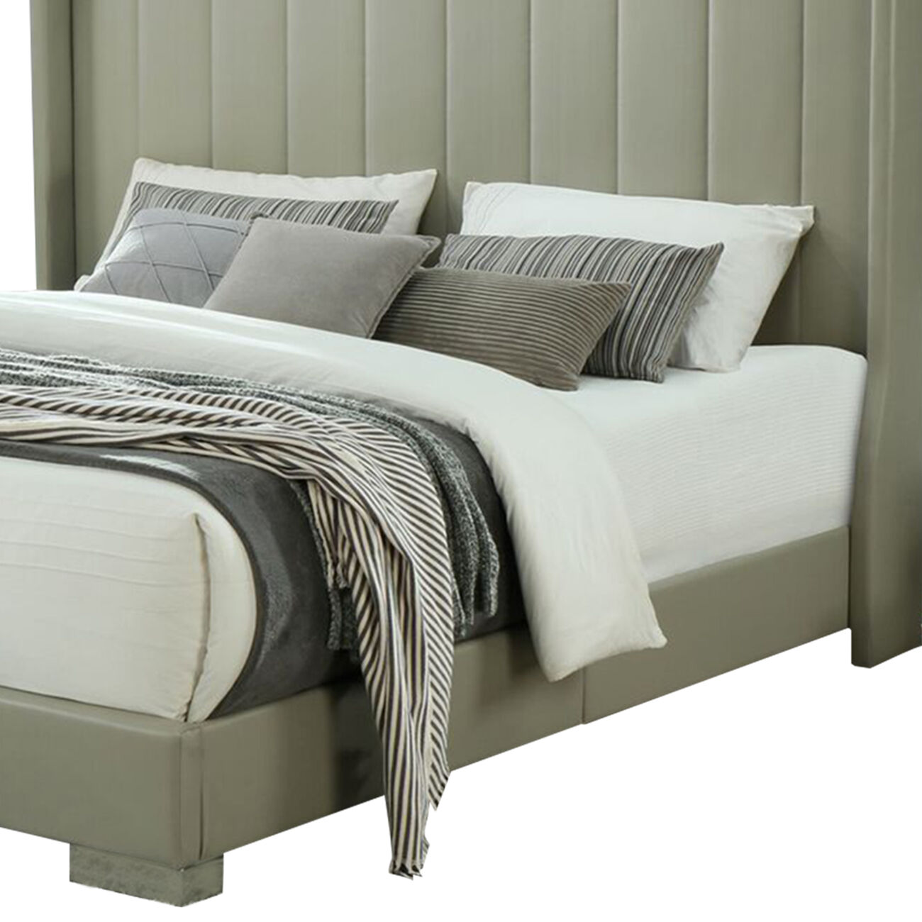Vertical Stitched Woven Leatherette Wooden Frame Queen Bed, Gray