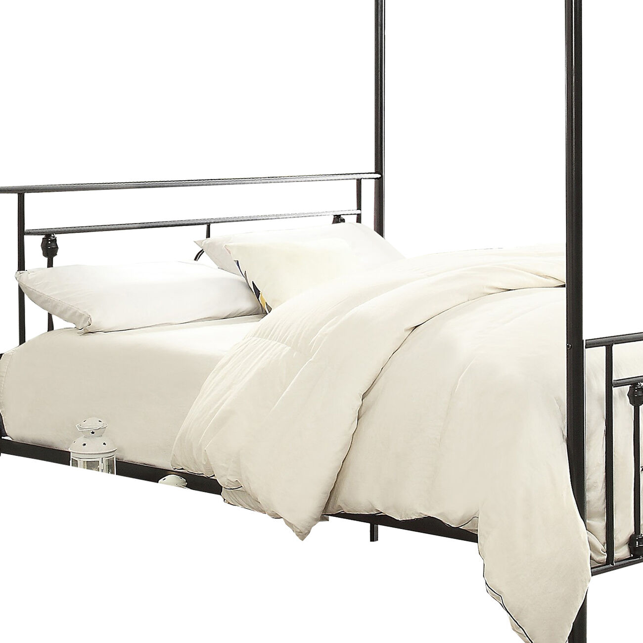 Queen Size Metal Platform Bed with Quatrefoil Pattern, Black