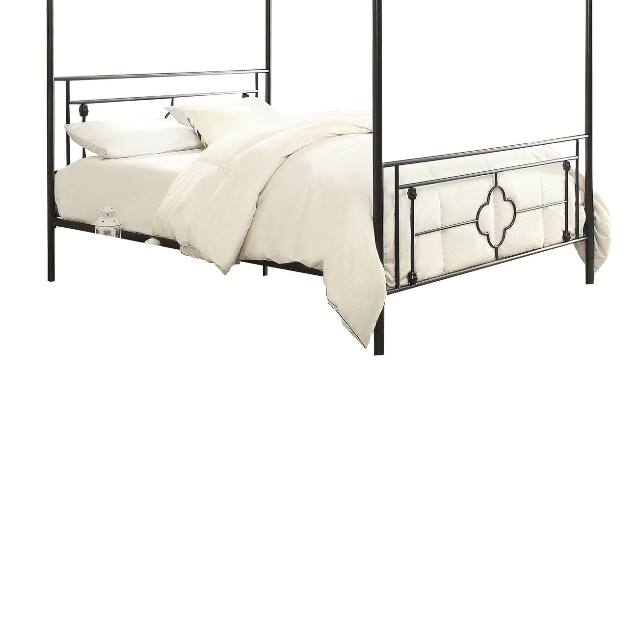 Queen Size Metal Platform Bed with Quatrefoil Pattern, Black
