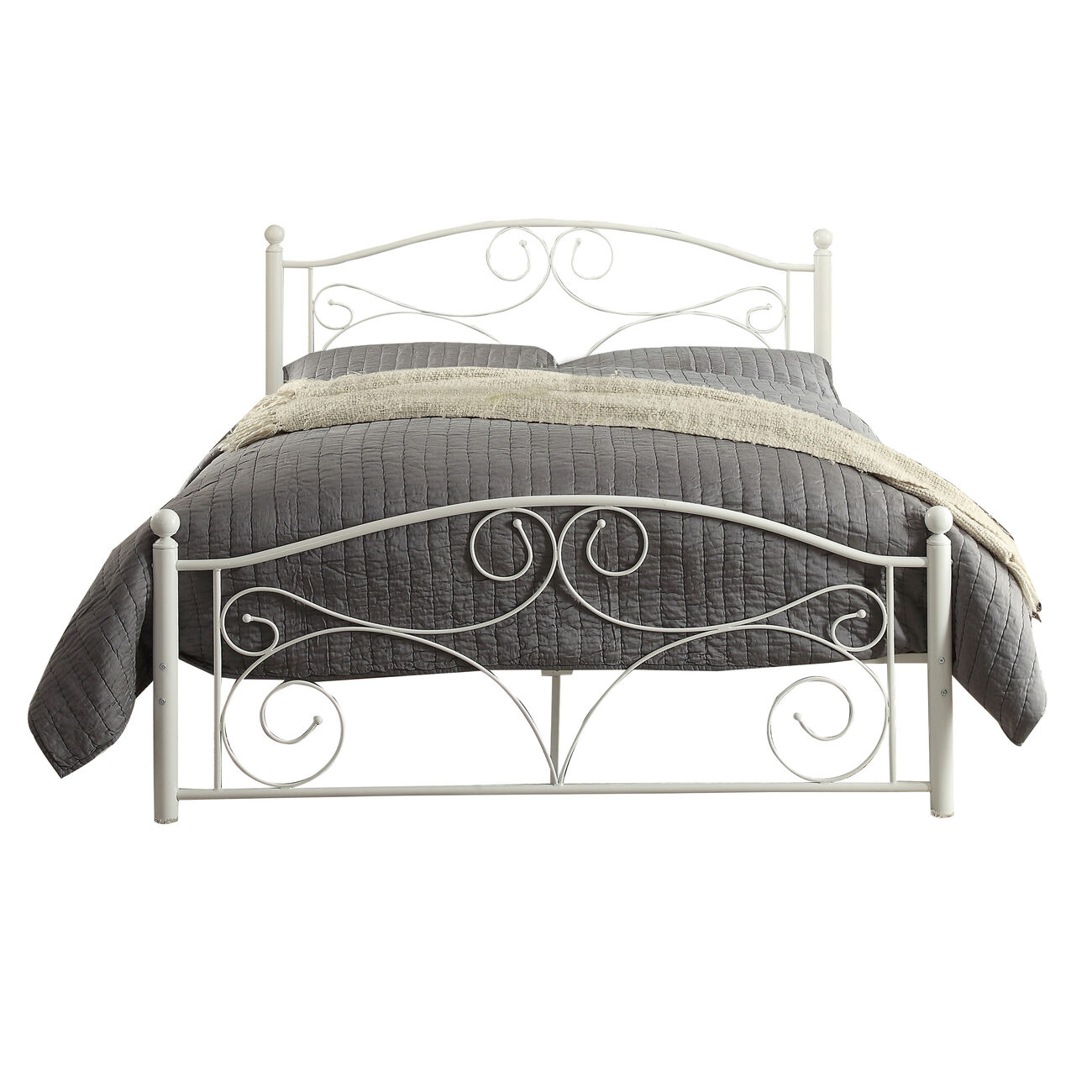 Metal Full Size  Platform Bed with Scrollwork Details, White