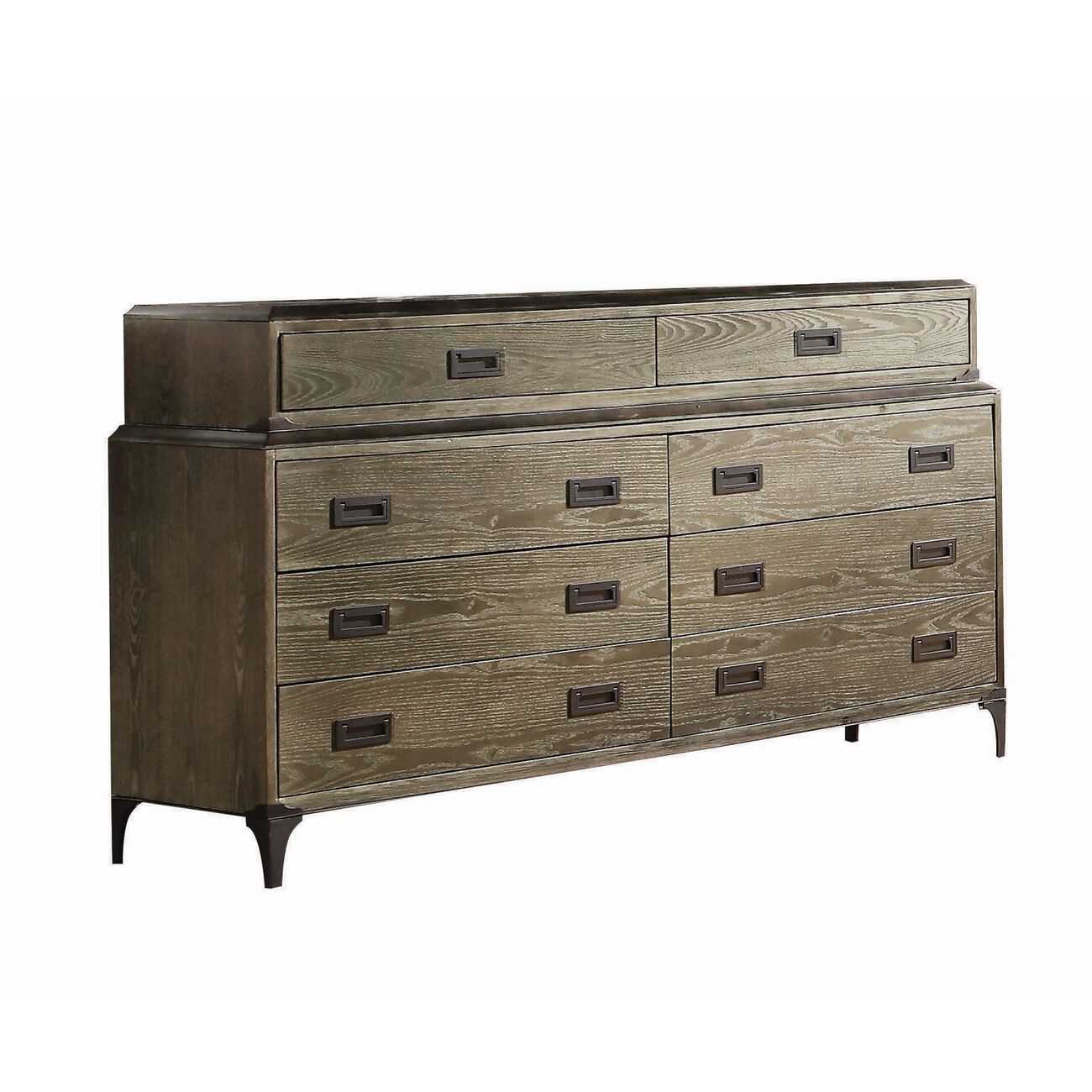 8 Drawer Wooden Dresser with Flush Mount Pulls and Metal Legs, Brown
