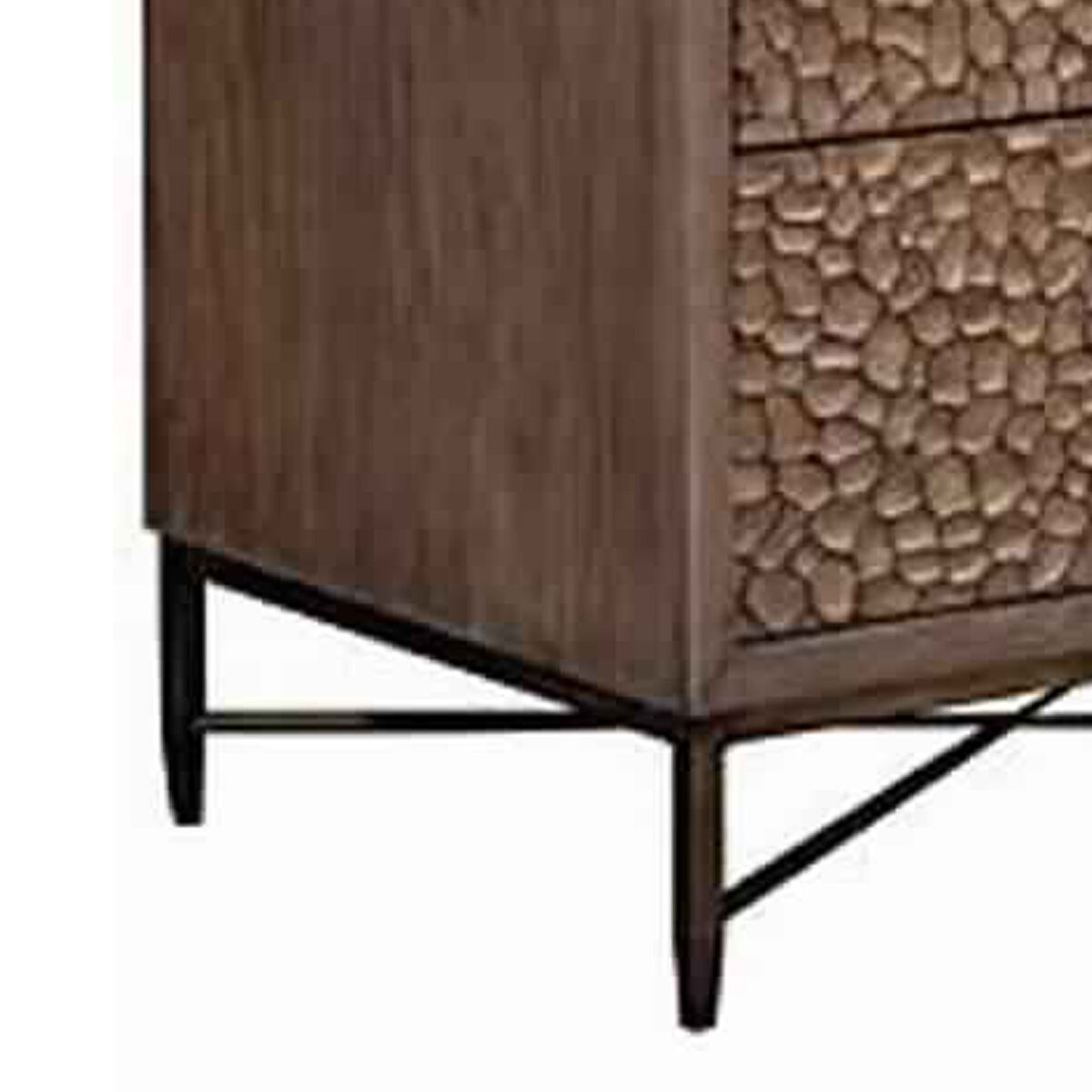 6 Drawer Wooden Dresser with Polyresin Textured Front, Brown