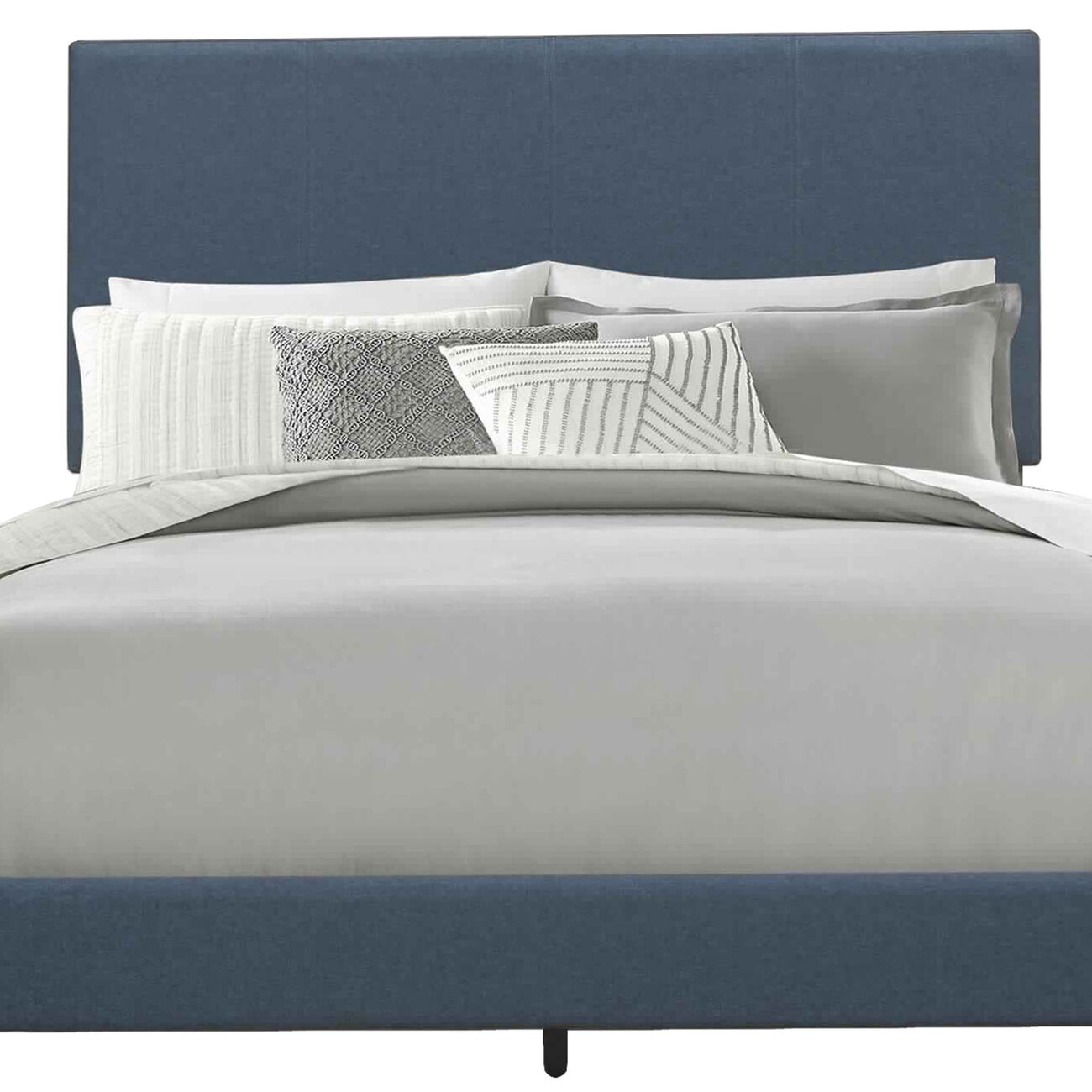 Platform Style Fabric Upholstered Queen Bed with Tapered Feet, Blue