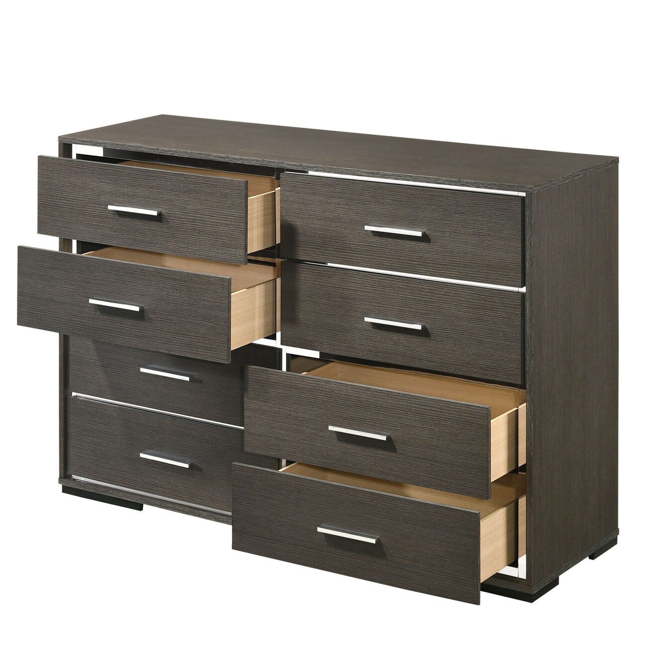 8 Drawer Wooden Dresser with Mirror Trim Accents, Gray