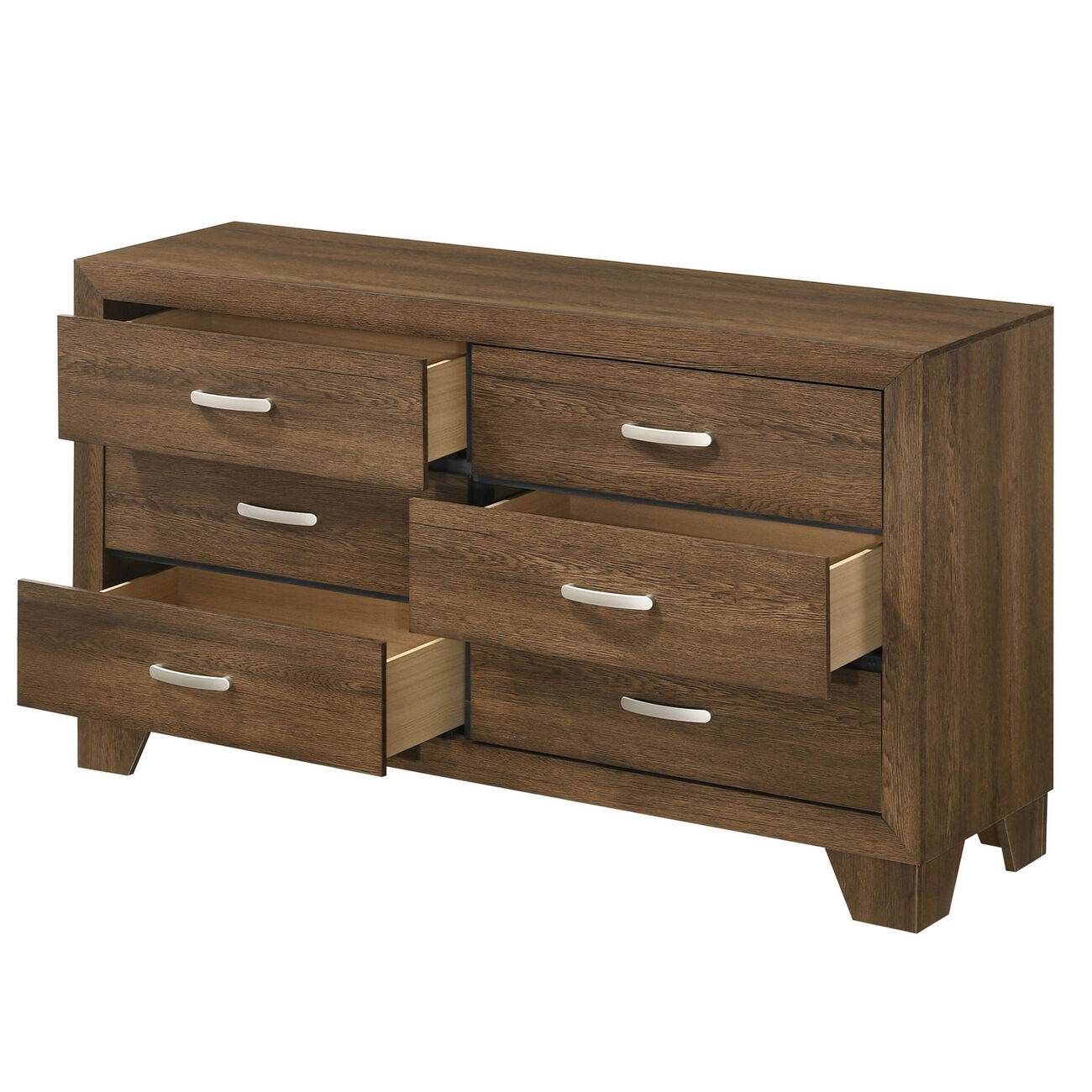 Transitional Style Wooden Dresser with 2 Drawers and Metal Handles, Brown