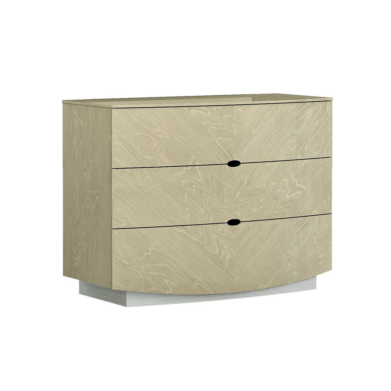 Curved Design Wooden Dresser with Trim Base and 3 Drawers, Beige and White