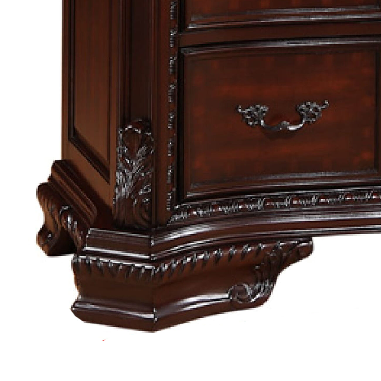 9 Drawers Dresser with Engraved Details and Bracket Feet, Cherry Brown