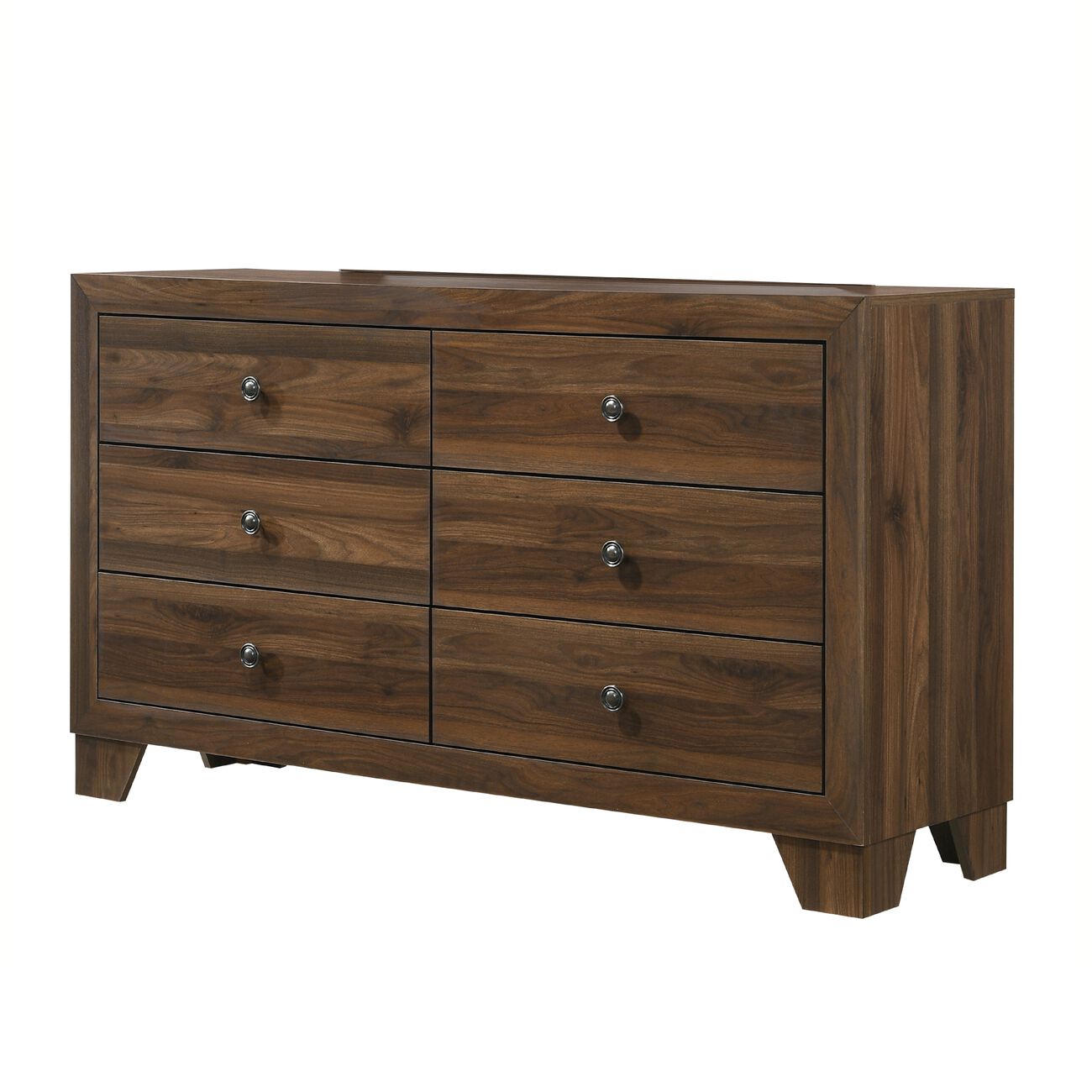 6 Drawer Wooden Dresser with Round Knobs and Tapered Legs, Brown - BM215246