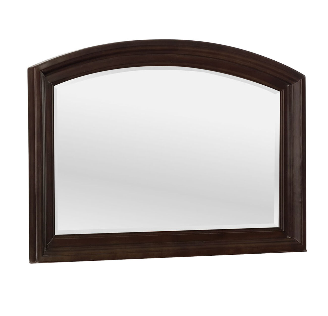 Arch Shape Dresser Top Beveled Mirror with Wooden Frame, Brown and Silver - BM215436
