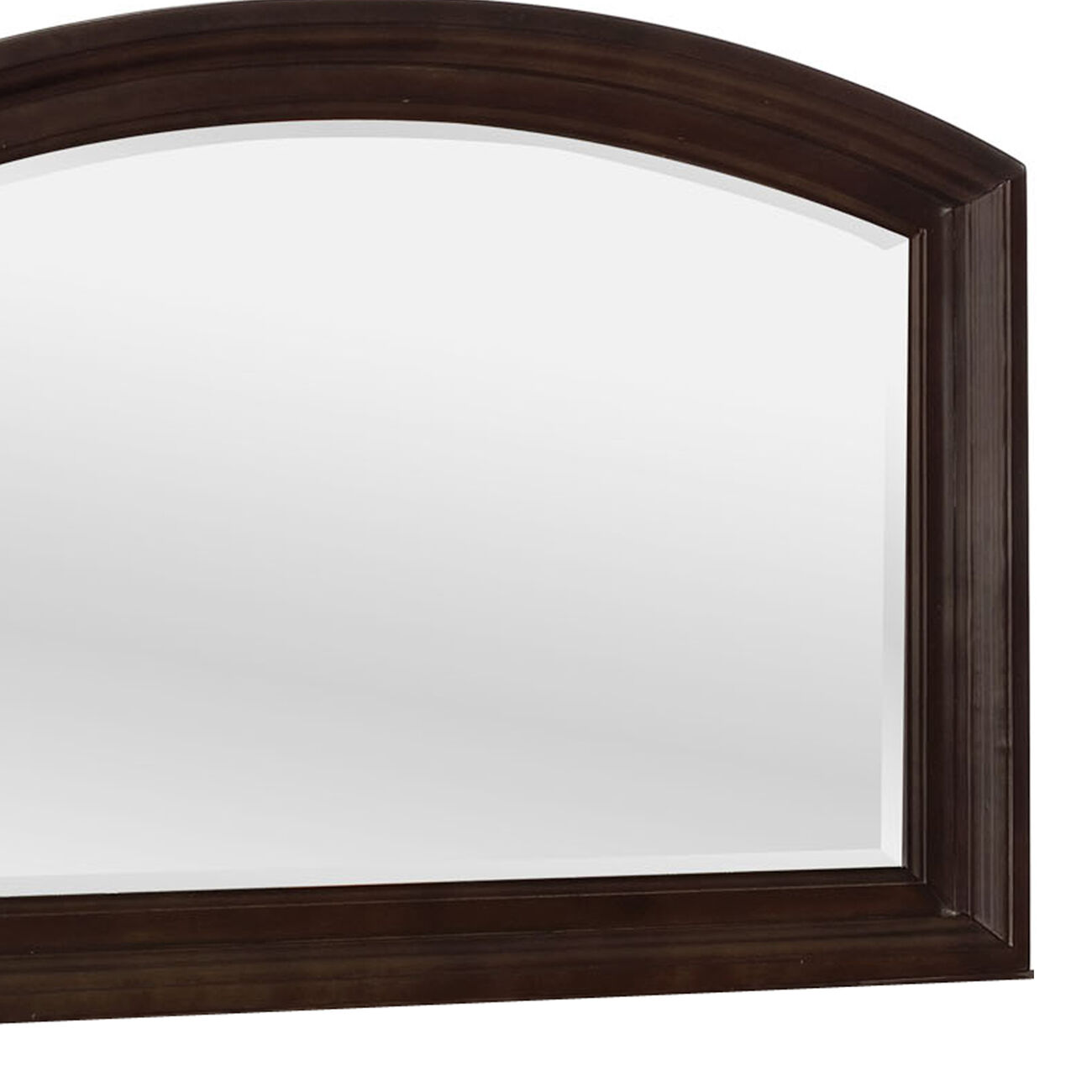 Arch Shape Dresser Top Beveled Mirror with Wooden Frame, Brown and Silver - BM215436