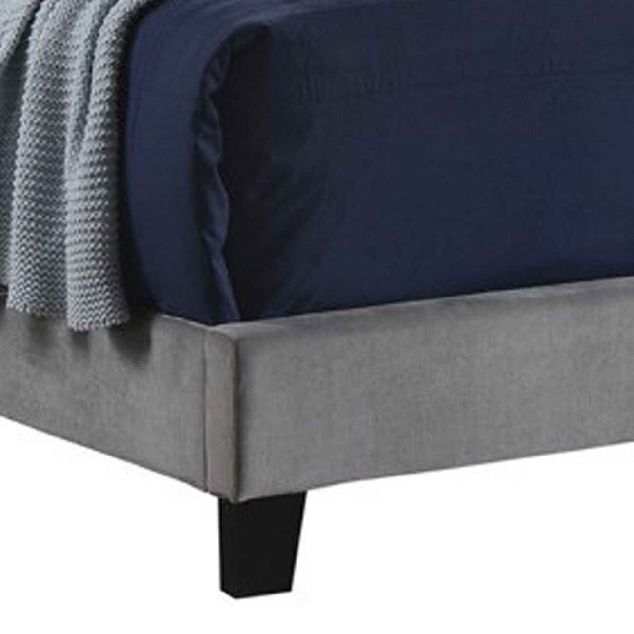Fabric Upholstered Queen Size Bed with Scroll Headboard Design, Gray