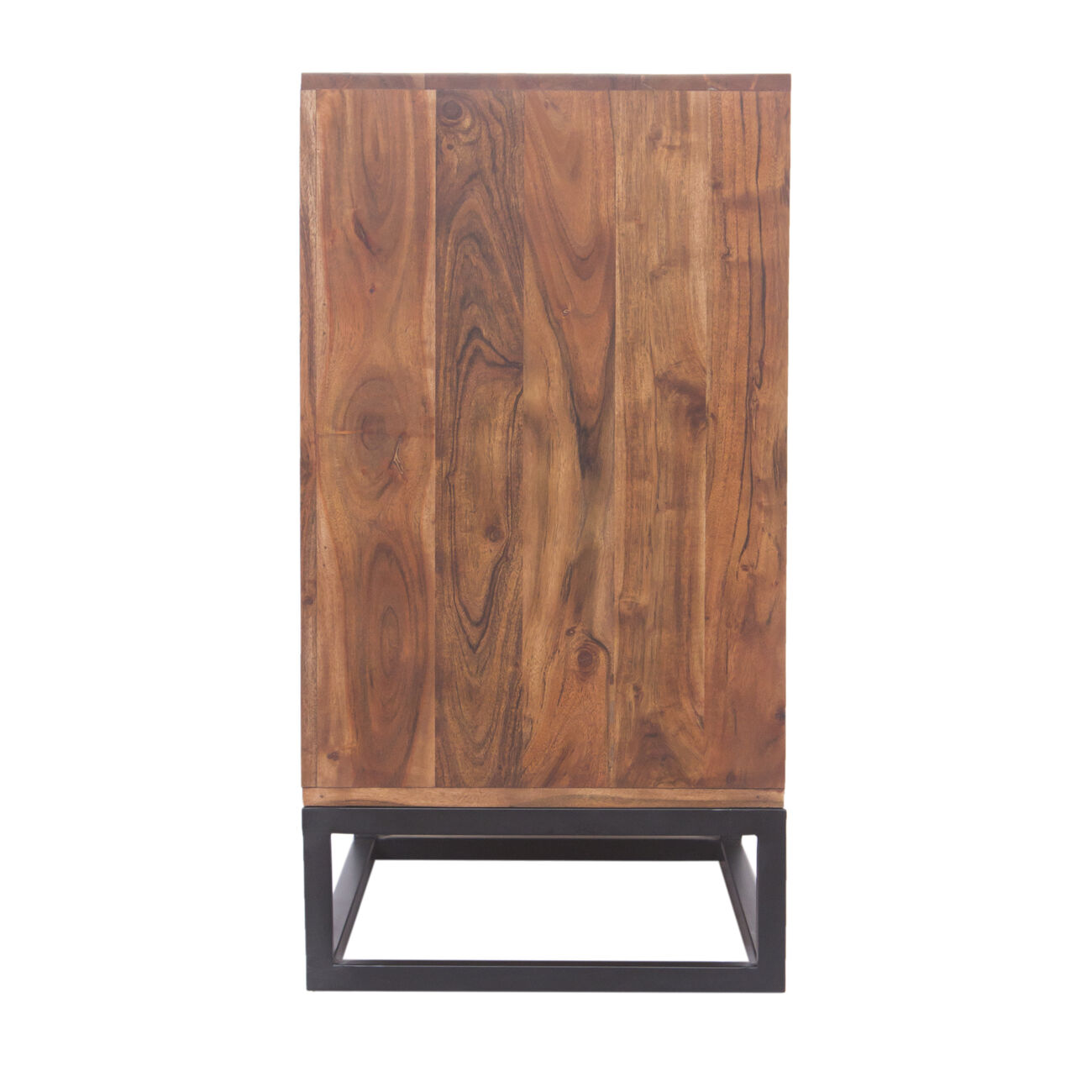 Modern Acacia Wood Dresser cum Display Unit With Metal Base, Walnut Brown and Black