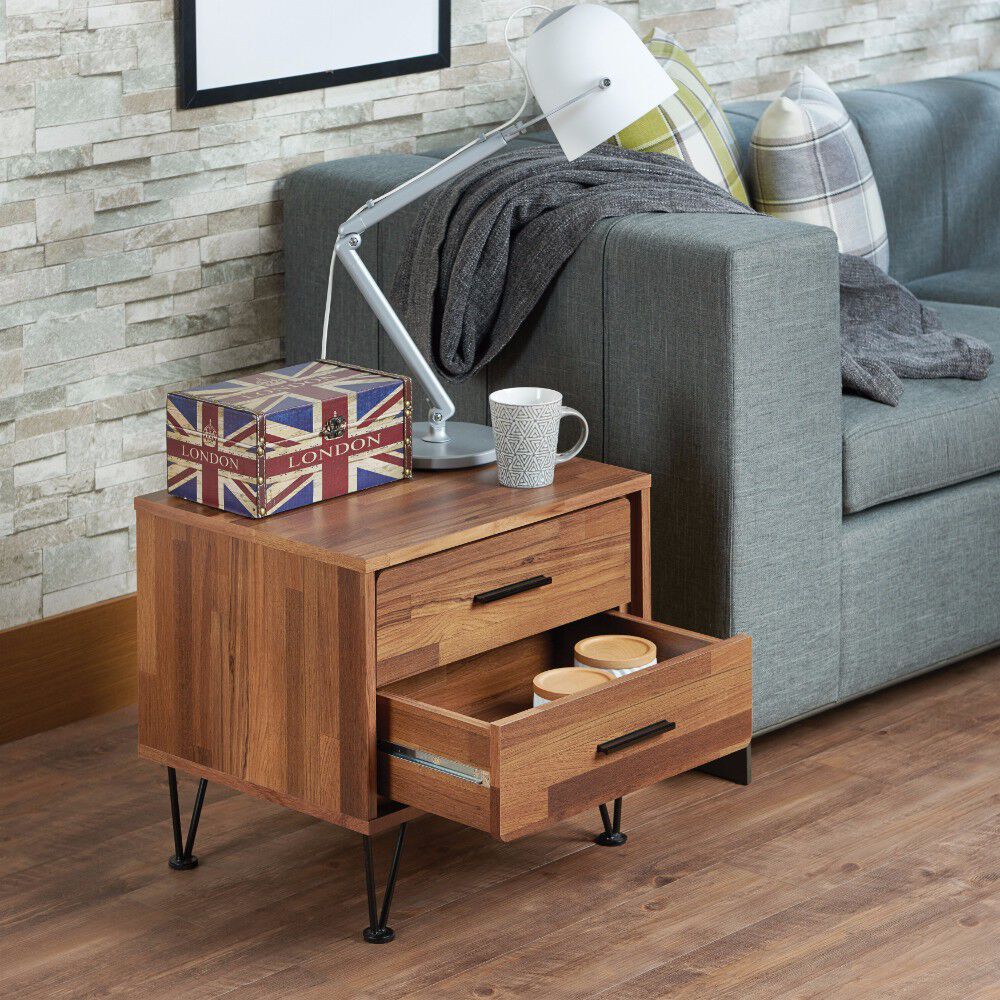 Contemporary 2 Drawers Wood Nightstand By Deoss, Brown