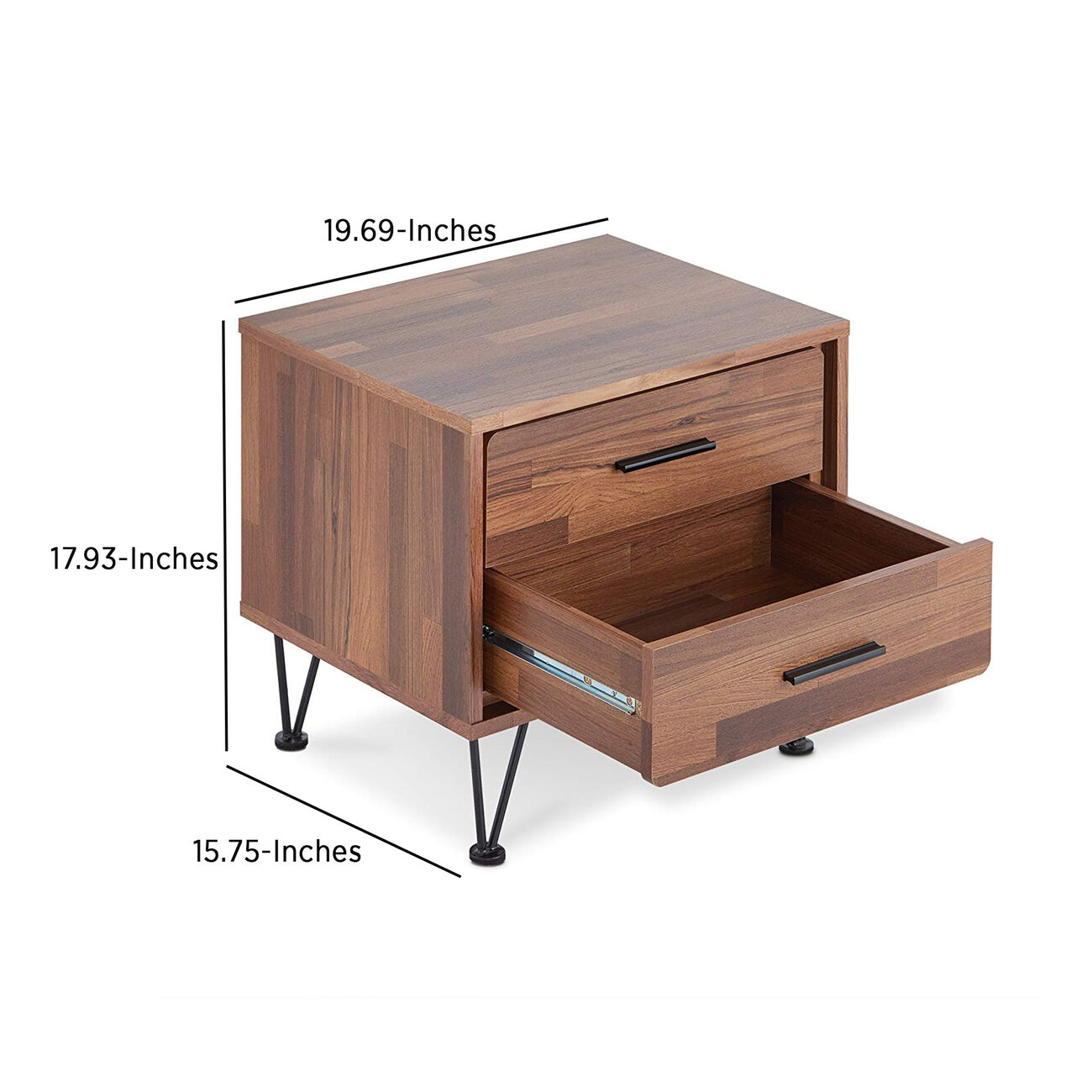 Contemporary 2 Drawers Wood Nightstand By Deoss, Brown