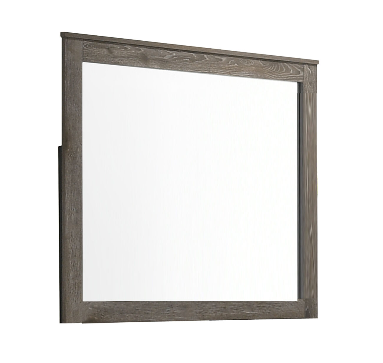 Rectangular Grained Wooden Frame Dresser Mirror, Brown and Silver
