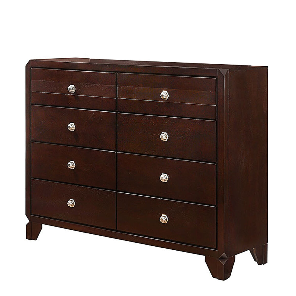 8 Drawer Transitional Dresser with Round Knobs and Clipped Feet, Brown