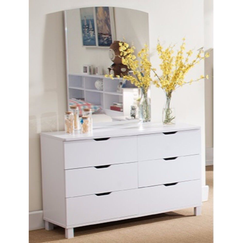 Spacious Glossy White Finish Dresser with 6 Drawers.