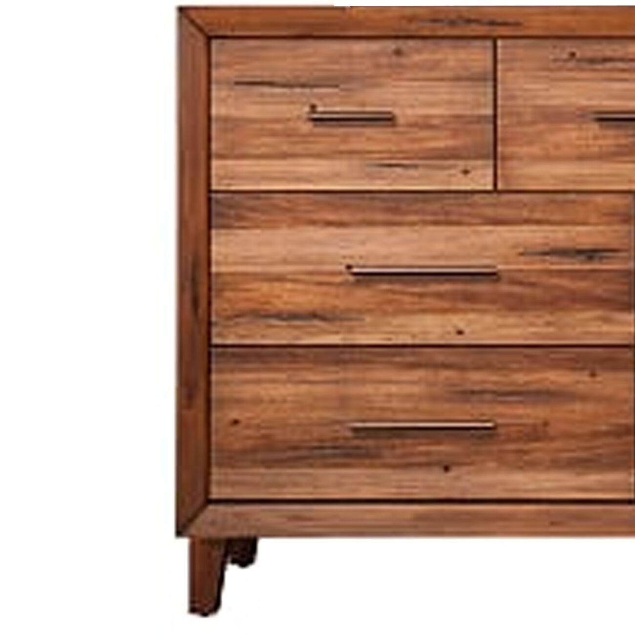 Transitional Style 7 Drawer Dresser with Metal Bar Handles, Brown