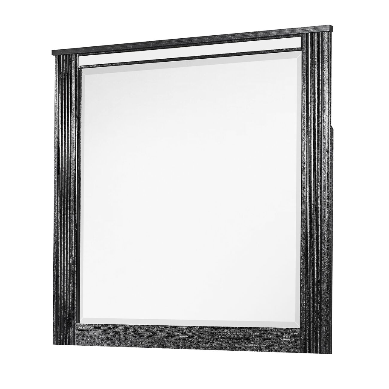 Rectangular Wooden Dresser Top Mirror with Ribbed Design, Black and Silver - BM215187