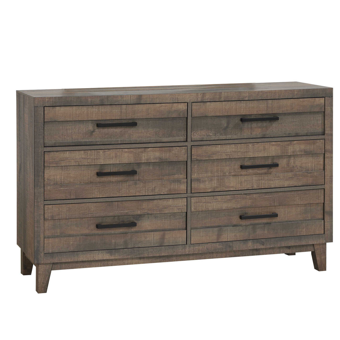 Transitional Style Plank Front Wooden Dresser with 6 Drawers, Brown