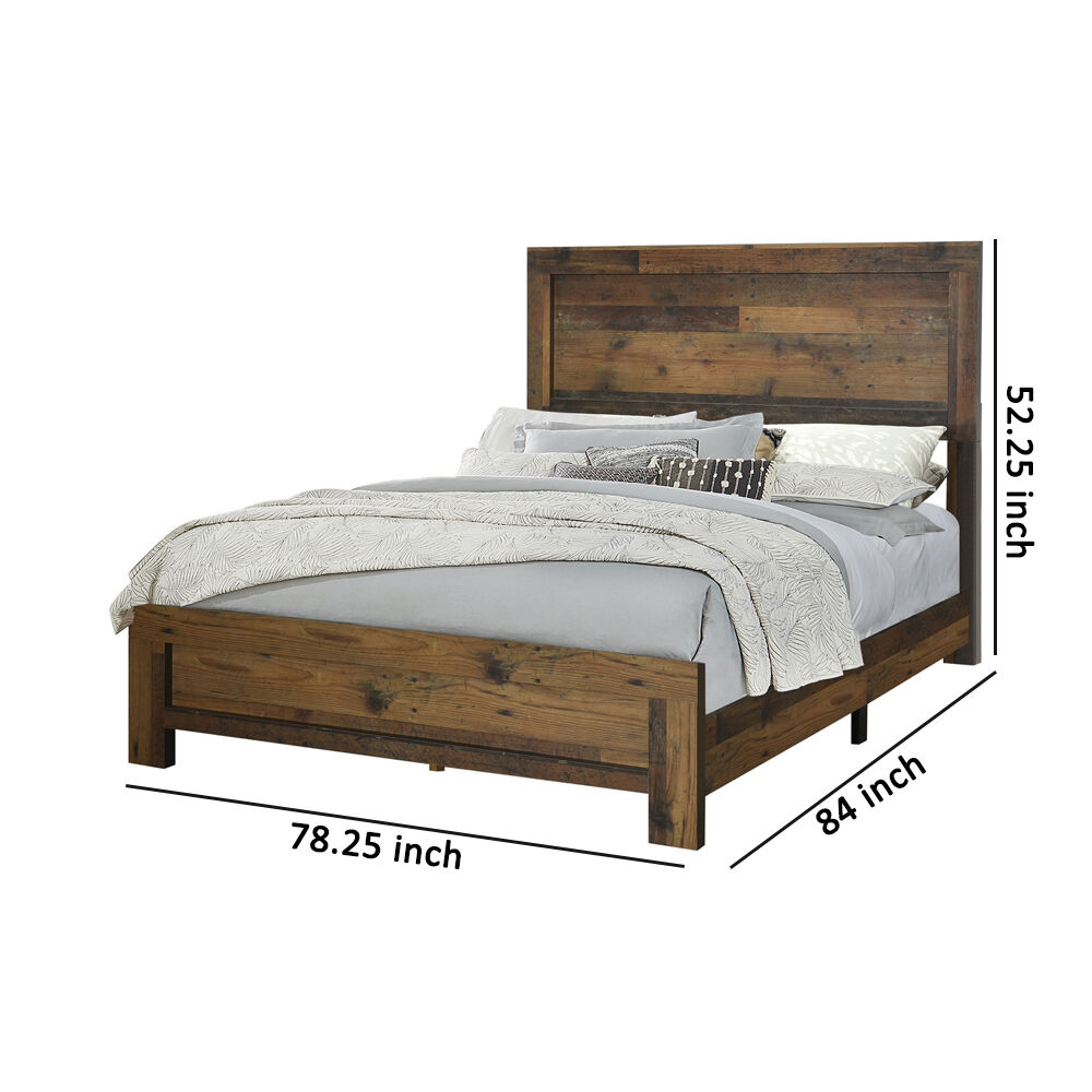 Contemporary Eastern King Bed with Rustic Details, Dark Brown