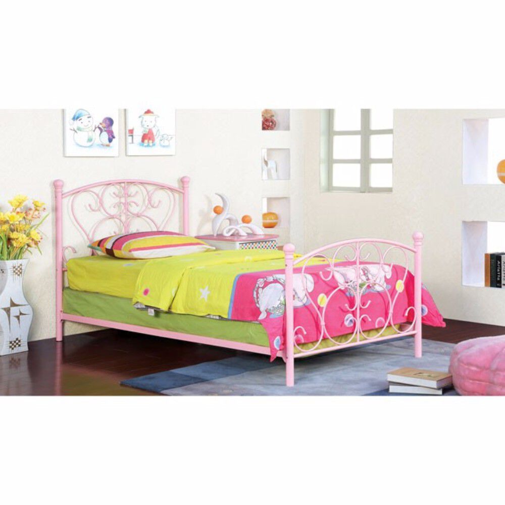 Metal Frame Twin Size Bed, Pink