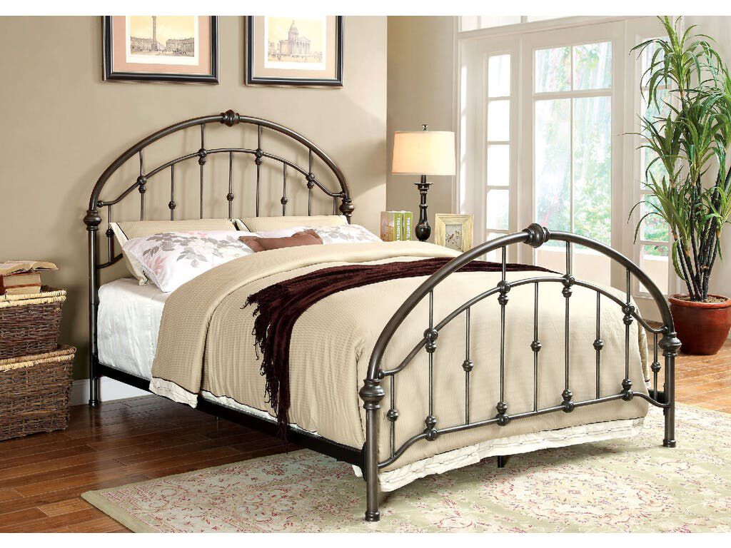 Metal Full Bed With Round Headboard And Footboard, Brushed Bronze Gray
