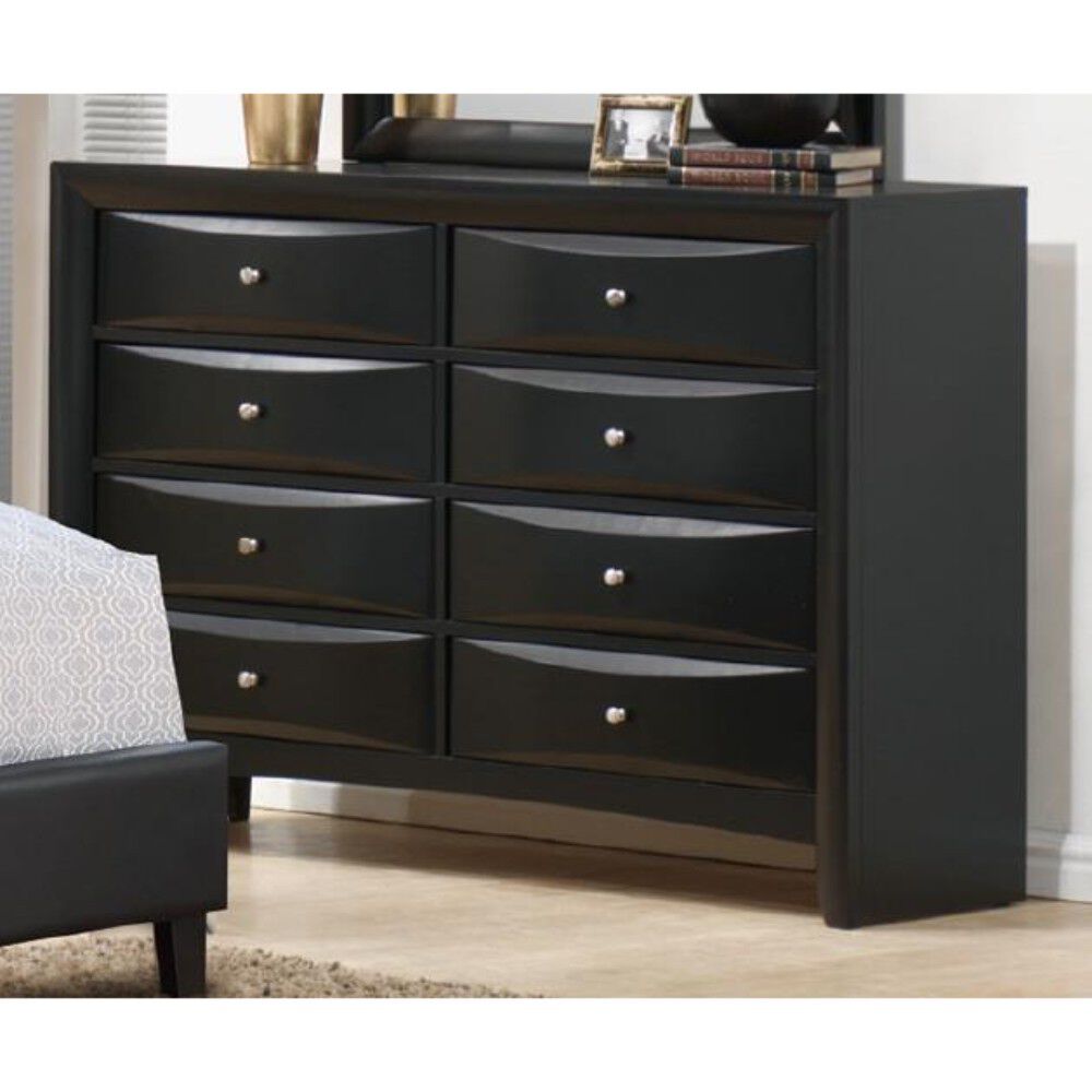 Classic Rubber Wood Dresser With 8 Drawers Black