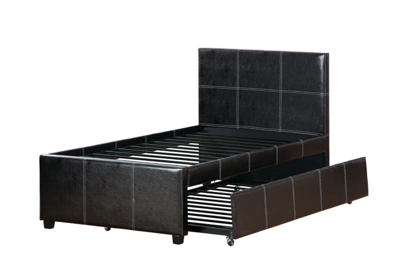 Twin Bed With Trundle Espresso Faux Leather,Brown