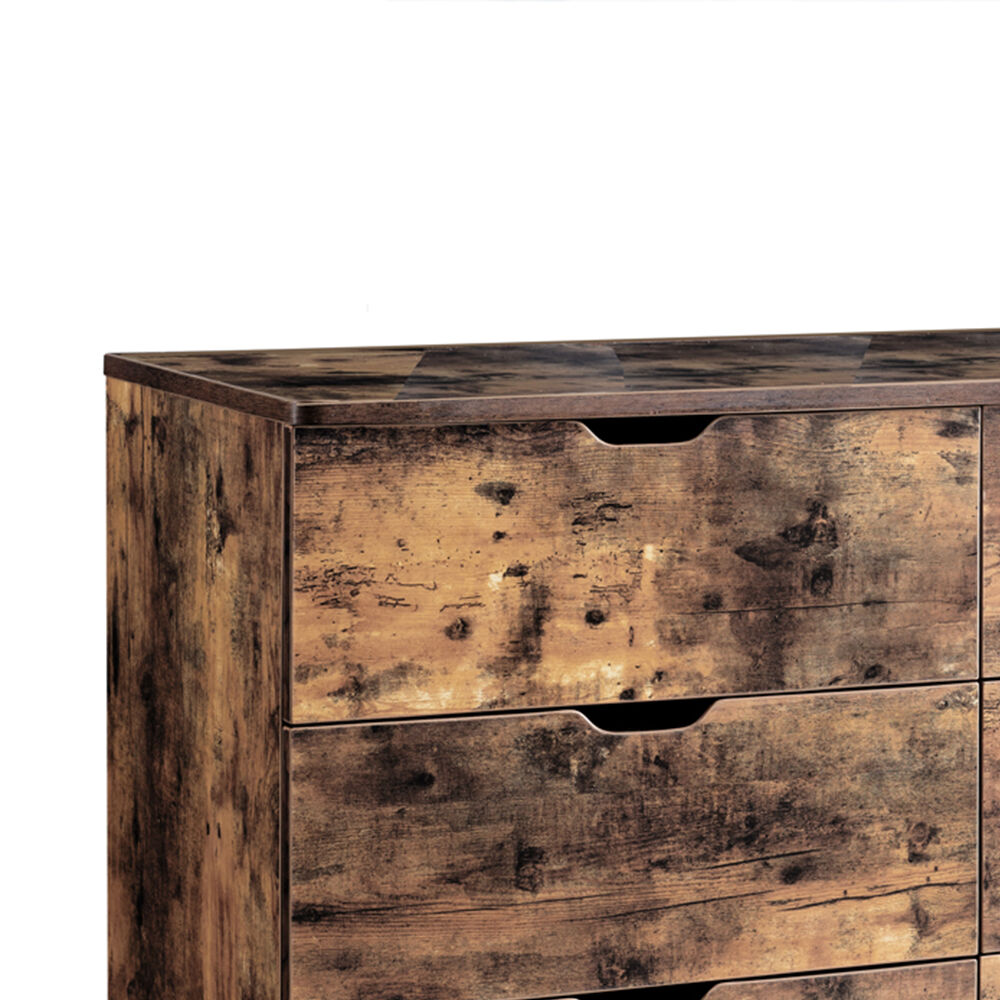 Wooden Frame Dresser with 6 Drawers and Straight Legs, Distressed Brown