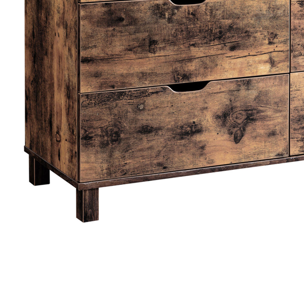 Wooden Frame Dresser with 6 Drawers and Straight Legs, Distressed Brown