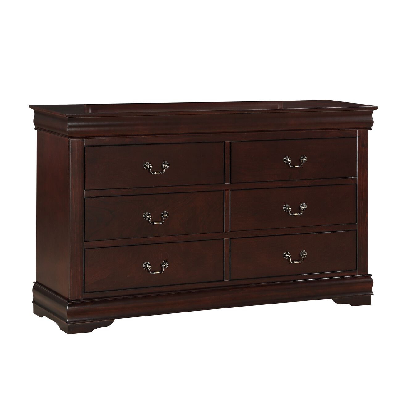 Transitional Style 6 Drawer Dresser with Metal Pulls, Cherry Brown - BM215249