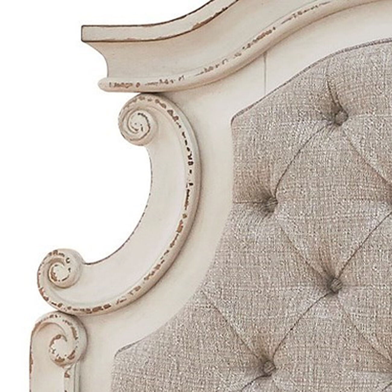 Scalloped Fabric Upholstered Twin Size Panel Headboard, Gray and Cream