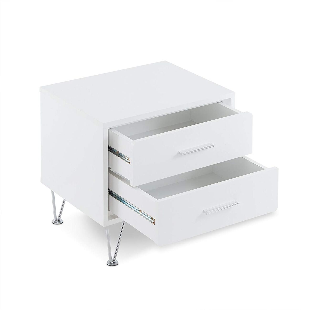 Contemporary 2 Drawers Wood Nightstand By Deoss, White