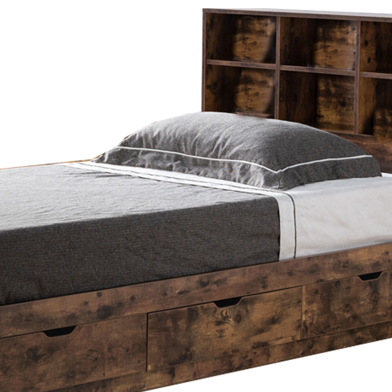Wooden Frame 3 Drawers Twin Size Chest Bed, Distressed Brown