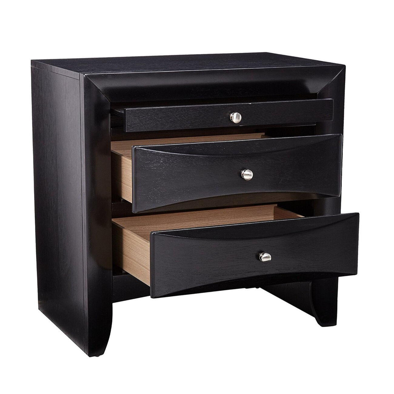 Wooden 2 Drawer Nightstand with tray, Black