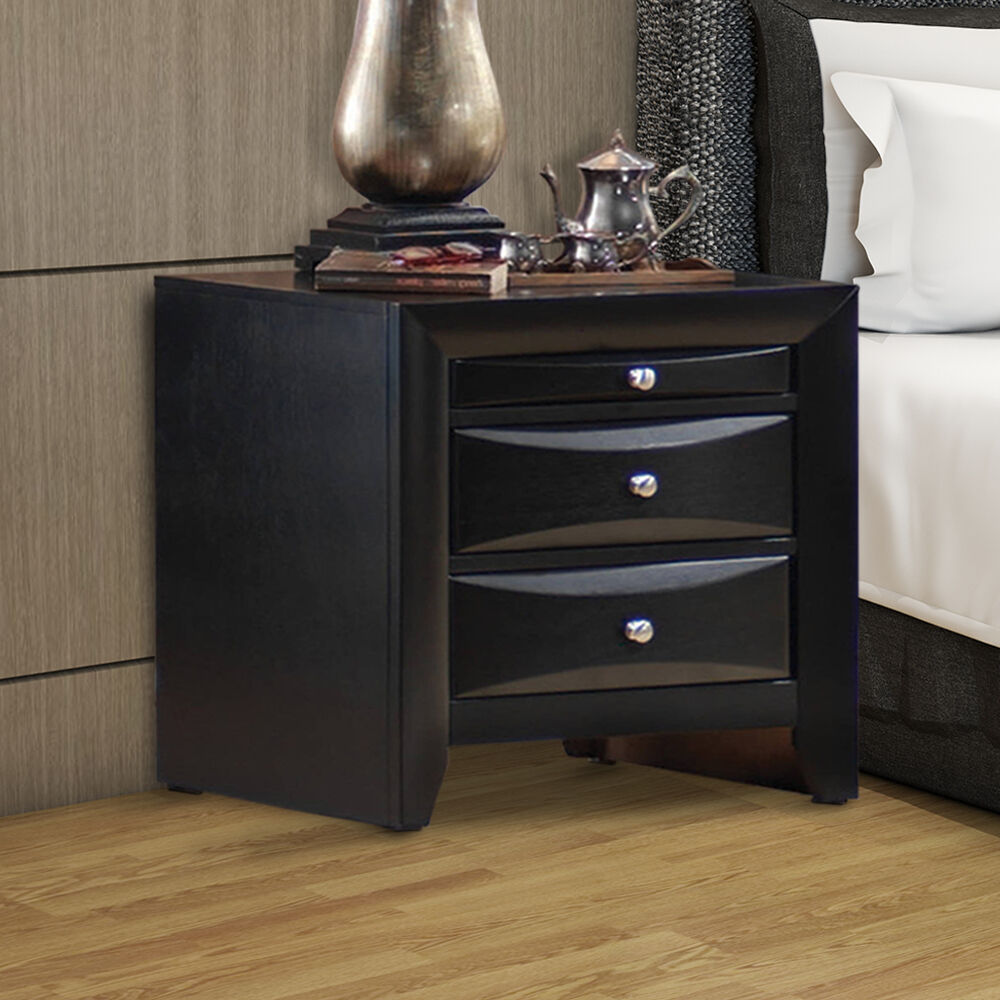 Wooden 2 Drawer Nightstand with tray, Black