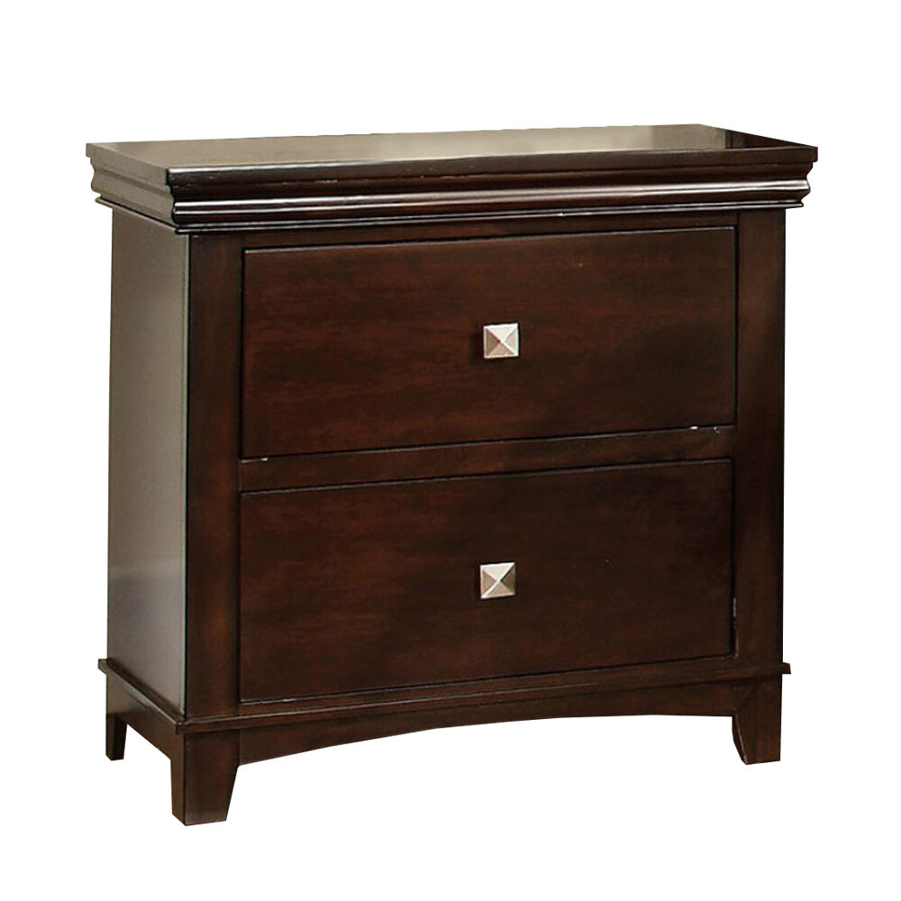 Pebble Transitional Nightstand, Brown Cherry Finish