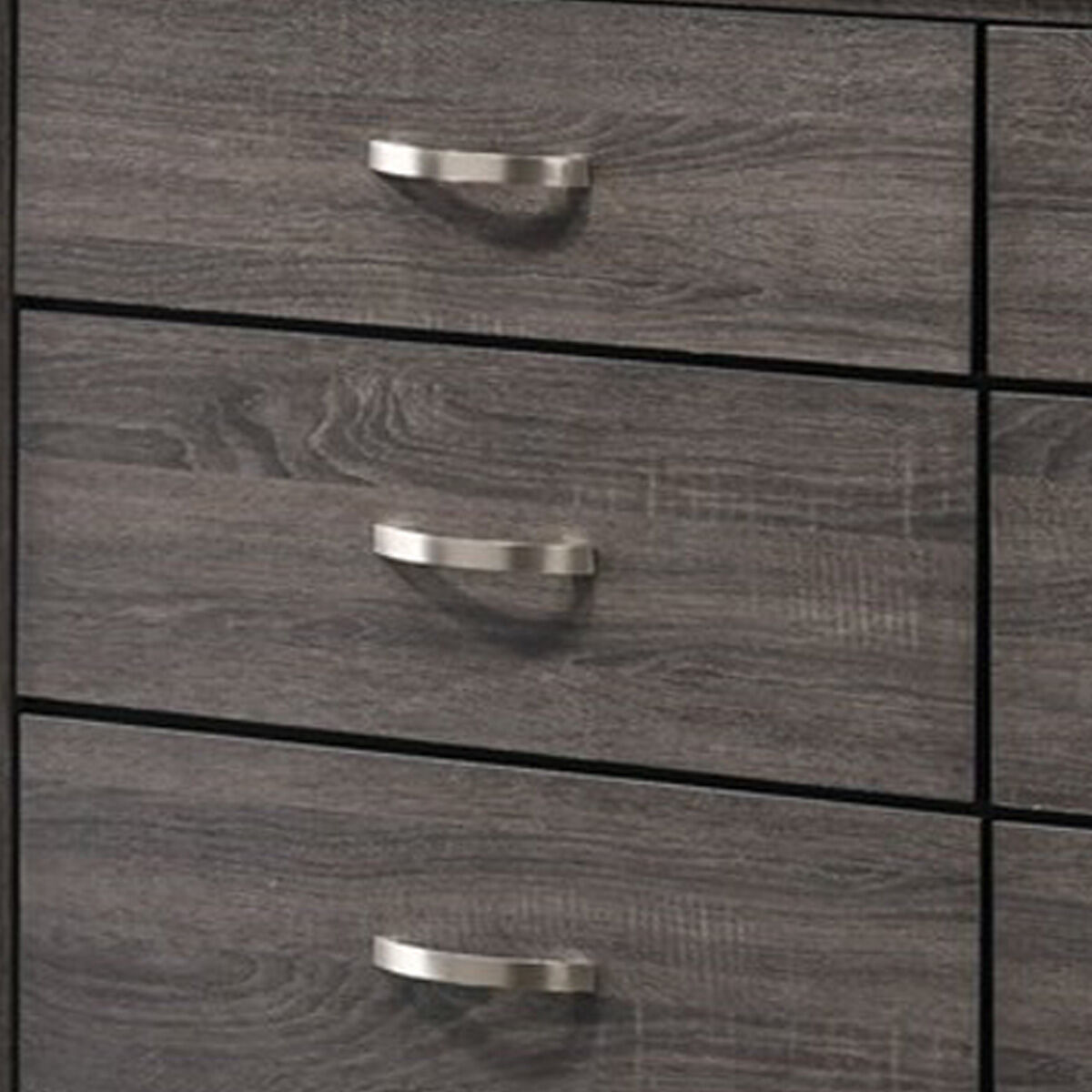 Transitional Style Dresser with 6 Drawers and Metal Pulls, Gray and Black