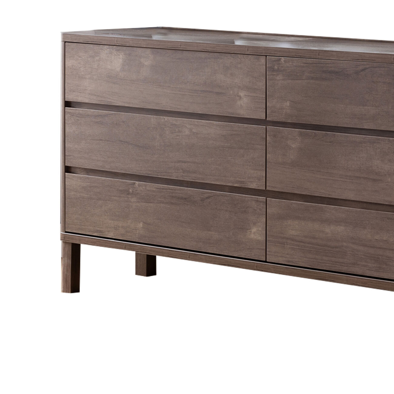Wooden Frame Dresser with 6 Drawers and Straight Legs, Hazelnut Brown