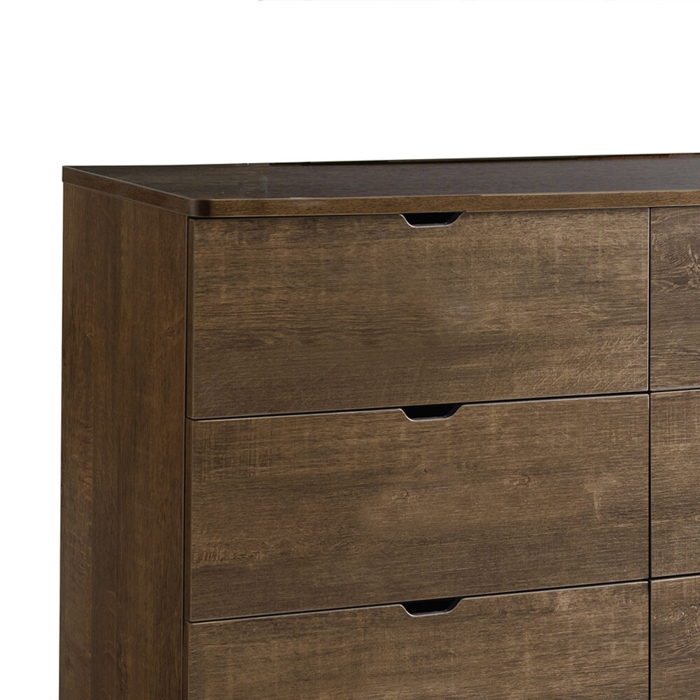 Grained Wooden Frame Dresser with Cut Out Pull Handle, Walnut Brown