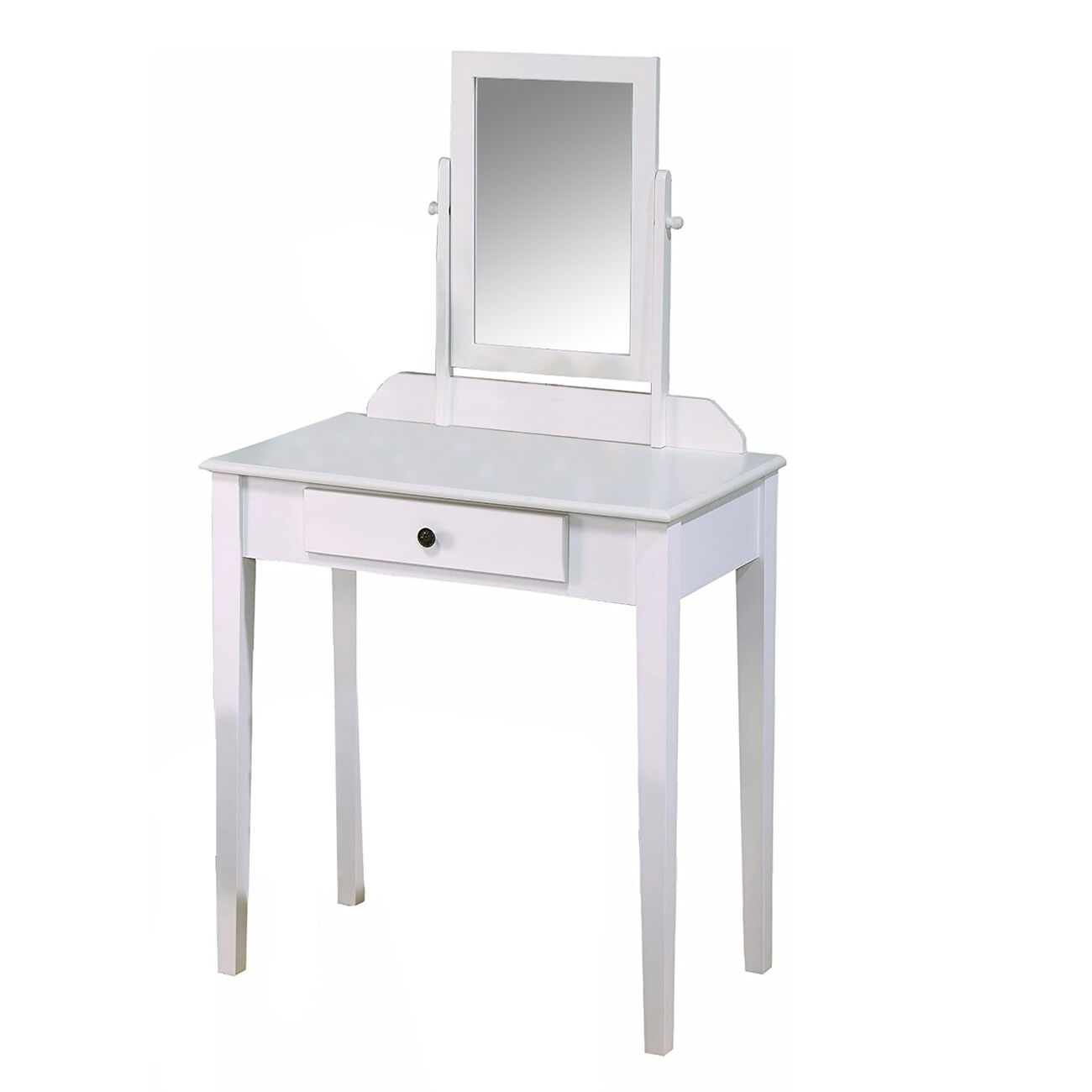 Wood and Fabric Vanity Set with Tilting Vertical Mirror, Beige and White
