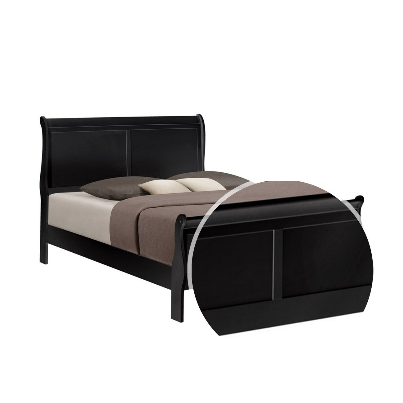 Sleigh Design Wooden Twin Size Headboard and Footboard, Black