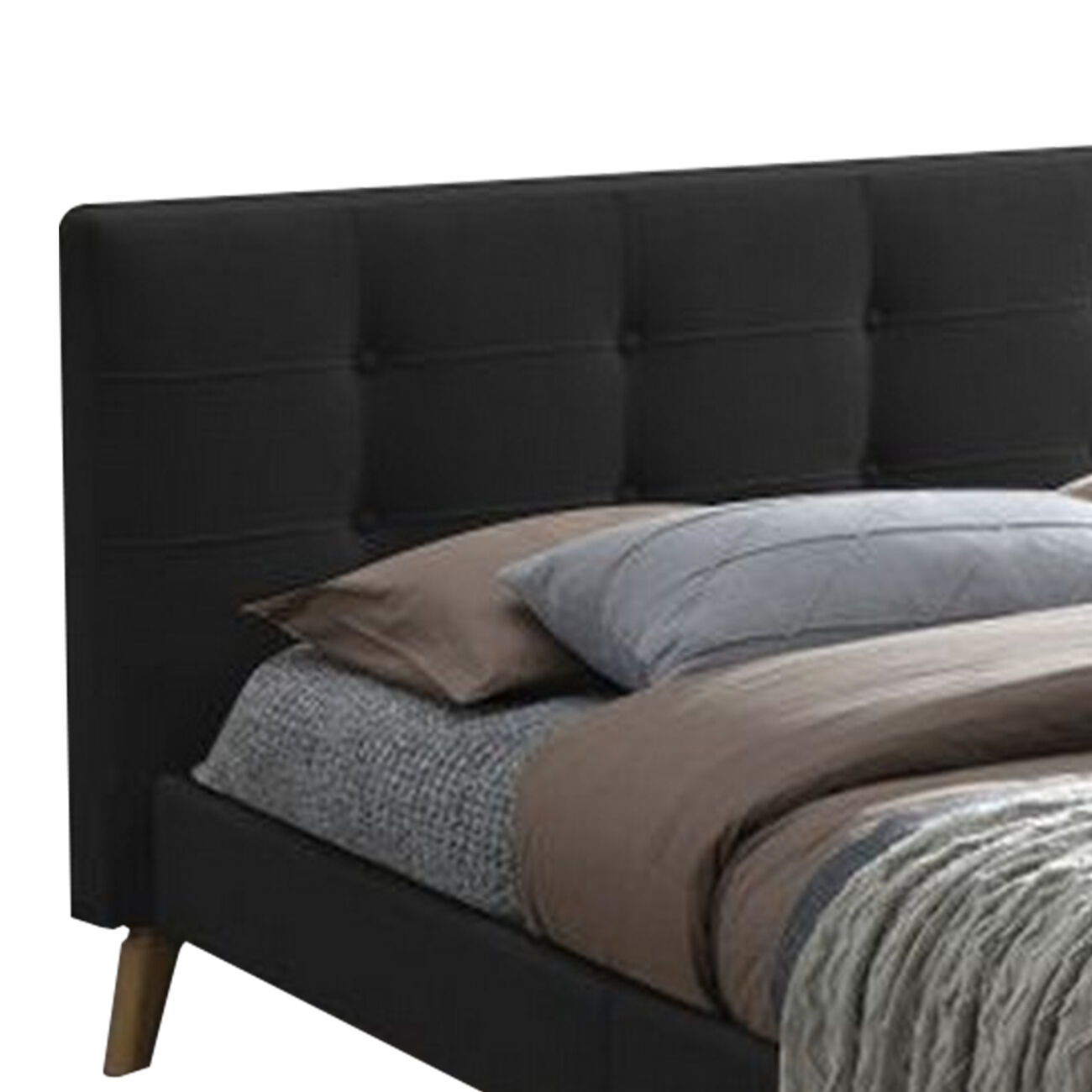 Square Tufting Fabric Queen Bed with Angled Wooden Legs, Dark Gray - BM229099