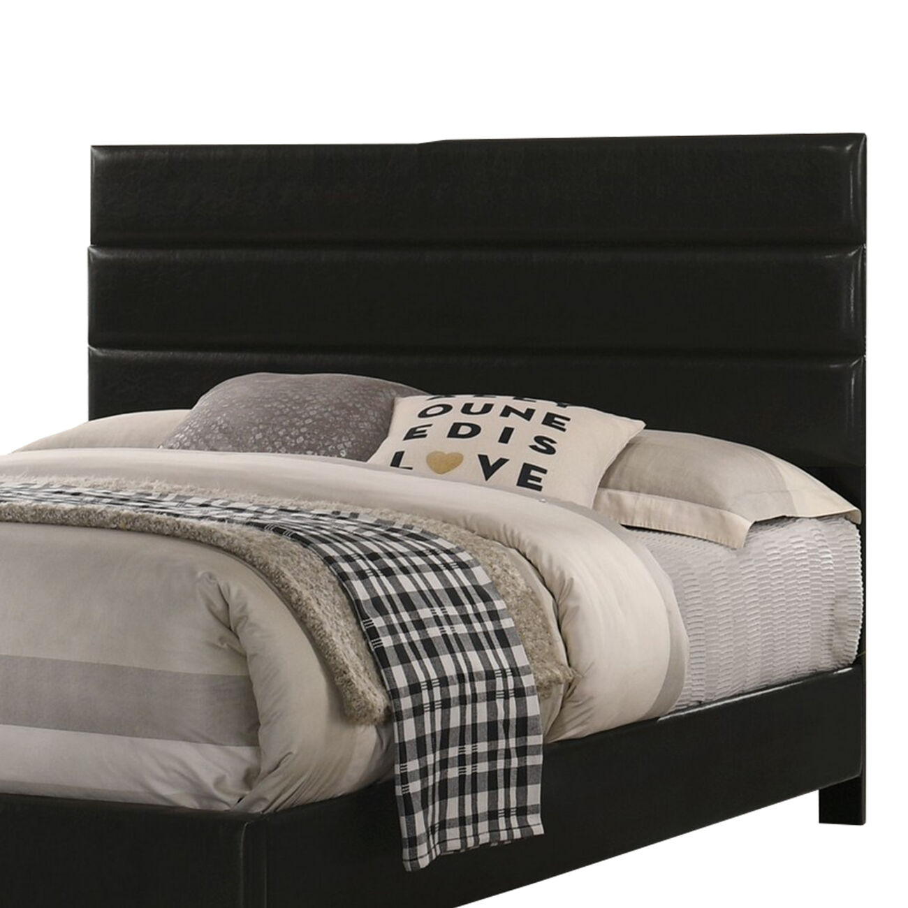 Leatherette Upholstered Full Bed with Panel Headboard, Black - BM229064