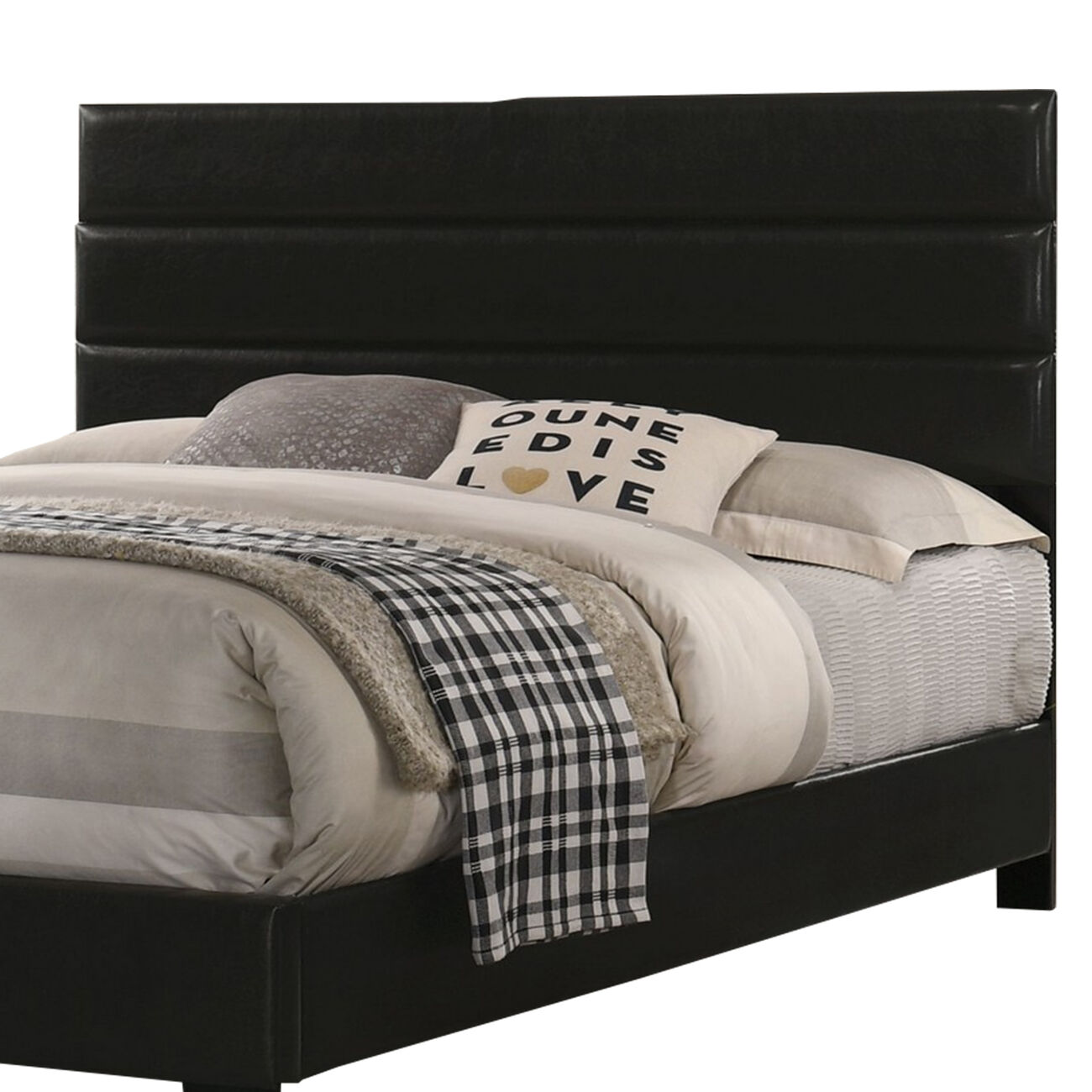 Leatherette Upholstered Queen Bed with Panel Headboard, Black - BM229065