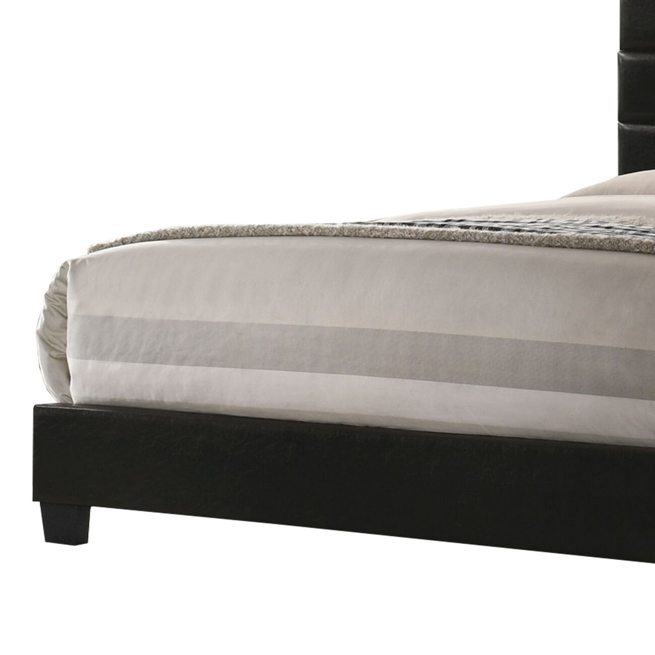 Leatherette Upholstered Queen Bed with Panel Headboard, Black - BM229065