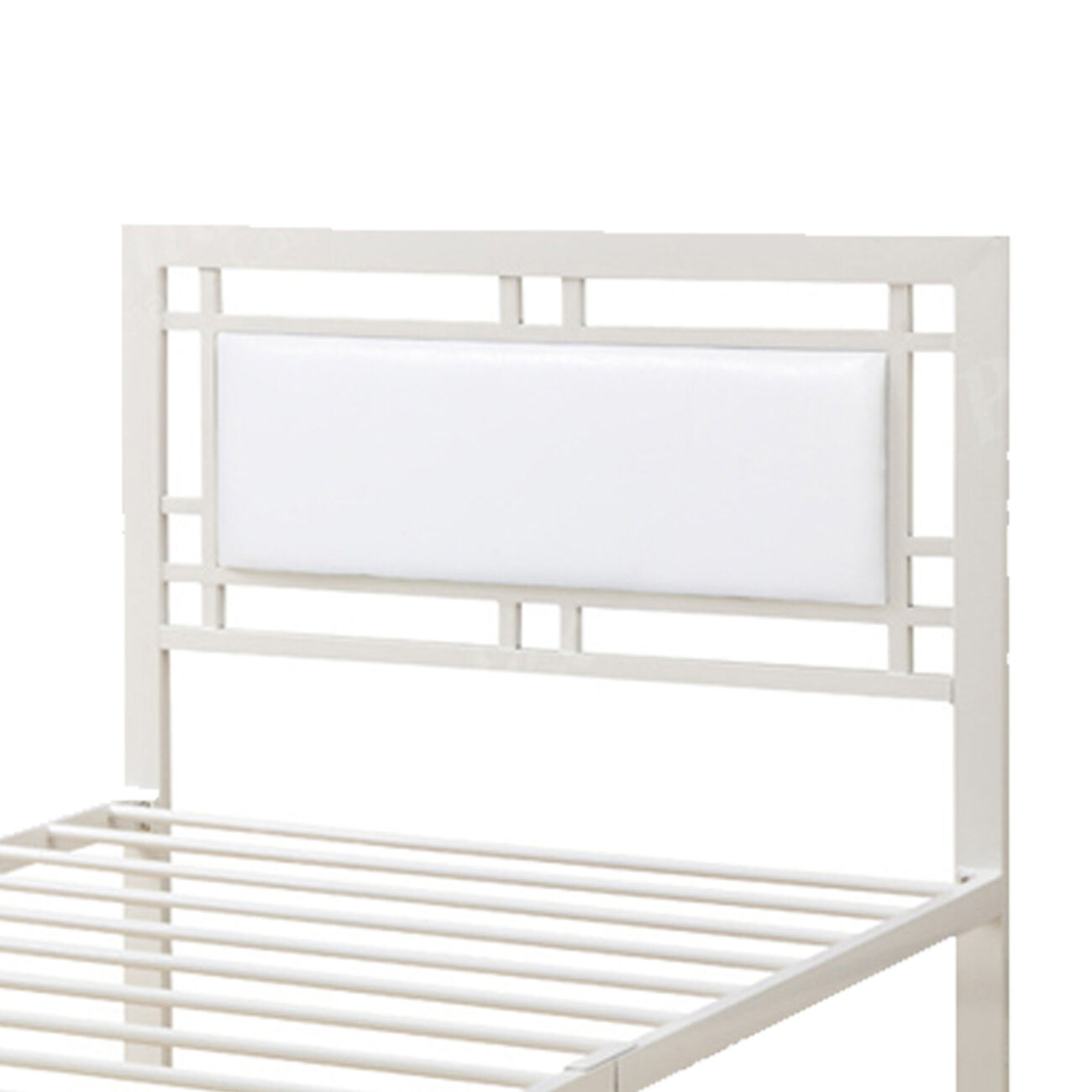 Metal Frame Twin Bed With Leather Upholstered Headboard, White