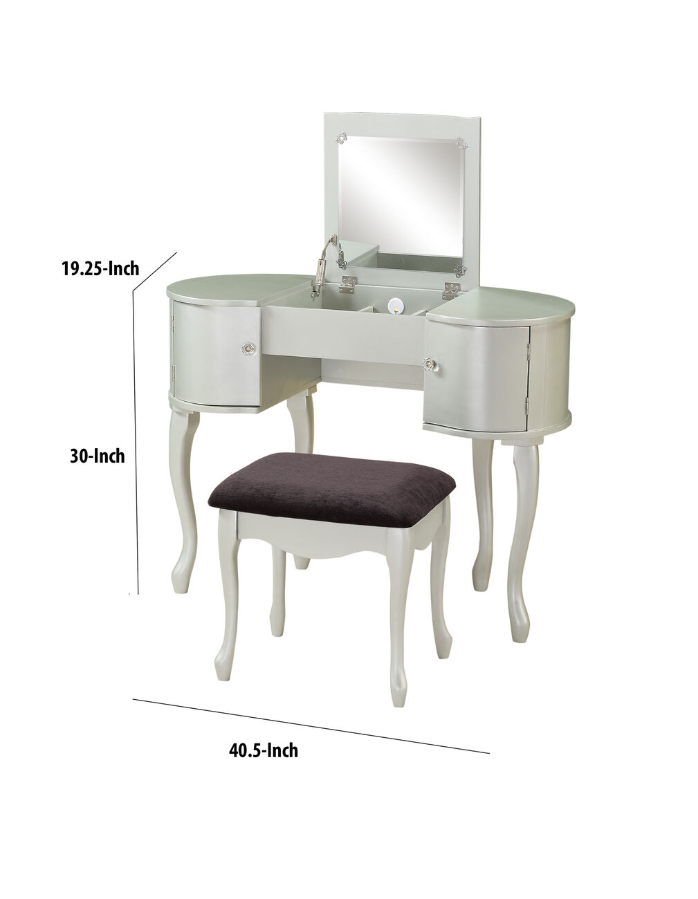 Wooden Vanity Set with Flip Top Mirror, Silver and Brown