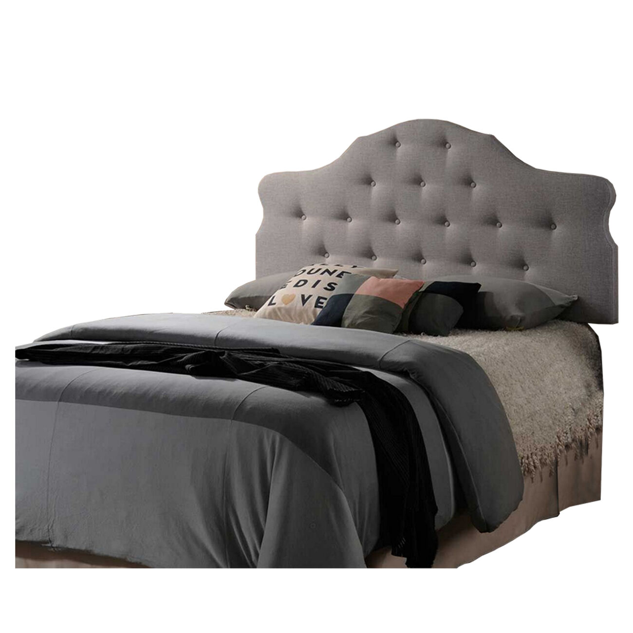Button Tufted King Headboard with Arched Curved Design, Light Gray - BM229093